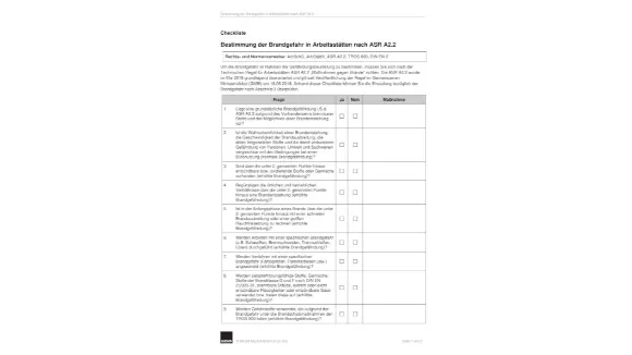 Checkliste Bestimmung der Brandgefahr in Arbeitsstätten