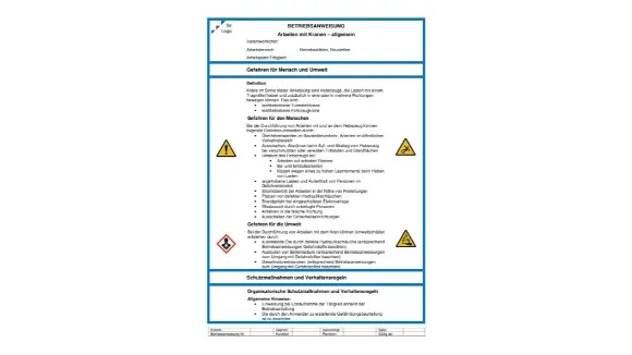 Betriebsanweisung Arbeiten mit Kranen