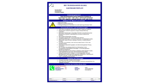 Betriebsanweisung Elektrischer Prüfplatz